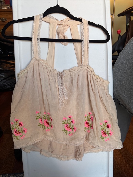 Free People Tops - Free People Women’s Cream Floral Embroidered Tank Top